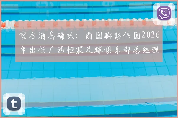 官方消息确认：前国脚彭伟国2026年出任广西恒宸足球俱乐部总经理，未来规划引关注
